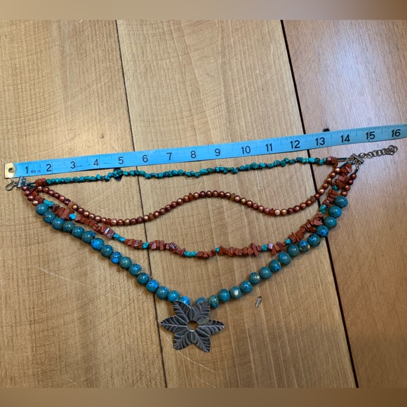 Artisan Multi Strand Turquoise and Pearl Necklace - Picture 6 of 7